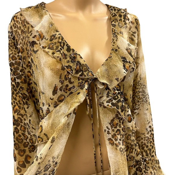 Simonton Says by George Simonton Animal Print Ruffled Kimono QVC Blouse Medium - Picture 7 of 10